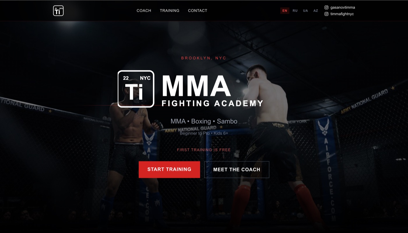 TiMMA MMA Fighting Academy hero page