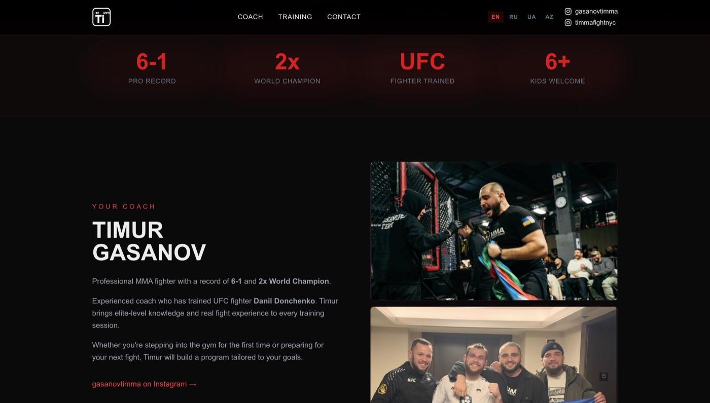 Coach Timur Gasanov stats: 6-1 record, 2x World Champion